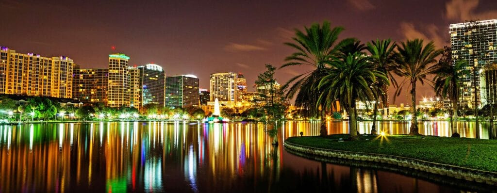 Downtown Lake Eola at night.